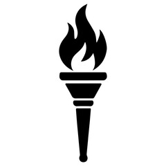 Sports torch icon with flame symbolizing competition victory and Olympic spirit with transparent background
