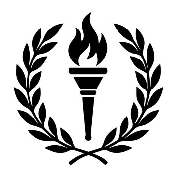 Laurel wreath with torch icon symbolizing victory enlightenment sportsmanship with transparent background
