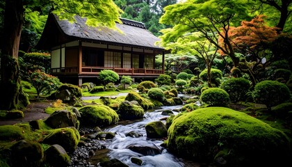 Tranquil Japanese Garden Stream.