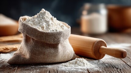 Flour Sack on Wooden Table
