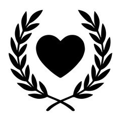 Laurel wreath with heart icon with transparent background symbolizing tribute memorial or healthcare recognition
