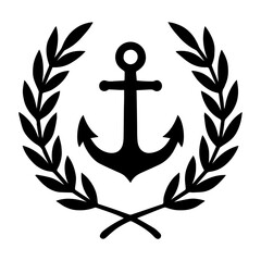 Nautical anchor with laurel wreath icon with transparent background symbolizing stability and maritime theme
