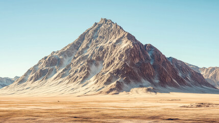 Majestic mountain rising against a clear sky, surrounded by vast, arid land, showcasing the beauty of natural formations.