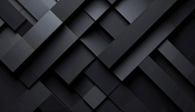 黒の幾何学模様のイラスト。3D。立体的なブロックスタイル。Black geometric illustration. 3D. Three-dimensional block style.