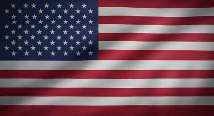 Naklejka premium An American flag with a vivid blue canton and 50 white stars, against red and white horizontal stripes, displayed with gentle waves. The lighting adds a subtle sheen, emphasizing the colors and textur