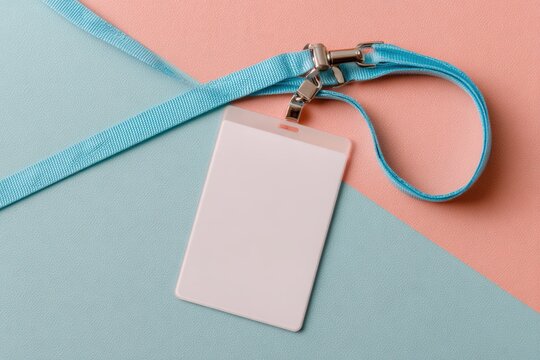 Blank Identity Card Mockup with Lanyard on Colorful Pastel Background for Event or Conference Use