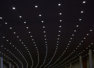 Background Of White Ceiling LED Lights In Rows