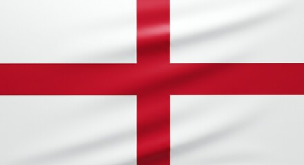 Obraz premium Flag of England, white background, red cross, fabric texture, patriotic mood, emphasis on national identity.