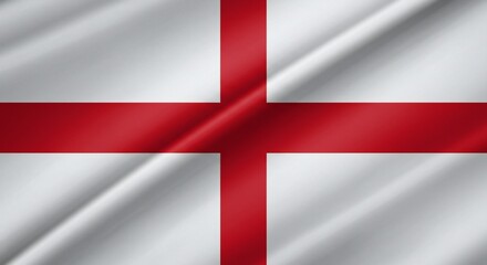 Obraz premium England's flag with a vibrant red cross on a bright white background, emphasizing clarity and contrast. The fabric exhibits subtle folds, suggesting motion.