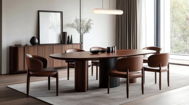 Harmonious dining space with curated design elements and natural light ambiance