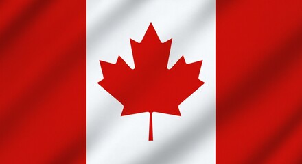 Canadian flag with red background, white square centered, stylized red maple leaf; flat design, vibrant colors, balanced composition.