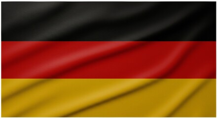 Naklejka premium German flag with black, red, and yellow horizontal stripes, silky texture, soft light, emphasizing depth and richness.