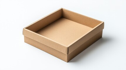 Empty rectangular cardboard box with open top made of craft paper for storage packaging or organizing on a white surface