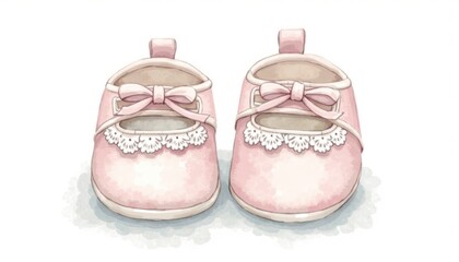 Delicate pink baby shoes with a lace trim.