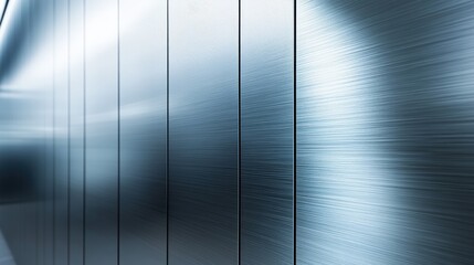 Close-up sleek metallic wall panels with brushed aluminum texture reflecting ambient light for modern architectural facade design and contemporary industrial interior concepts