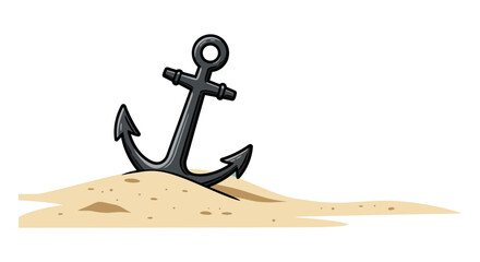 Anchor resting on the sand at sea