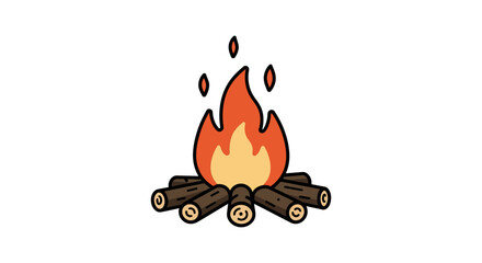 Campfire with logs and flames in flat style