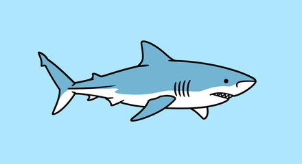 Fototapeta premium Cartoon shark swimming with outline on blue backdrop