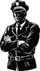 Vintage Police Officer Vector, Black and White Law Enforcement Illustration with Arms Crossed