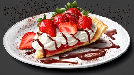 Delicious Strawberry Tart with Creamy Whipped Topping and Chocolate Drizzle