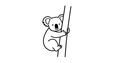 Fototapeta premium Koala bear climbing tree trunk in simple line