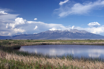Blanca Peak, the fourth highest of the Rockies, as seen from Alamosa National Wildlife Refuge in southern Colorado