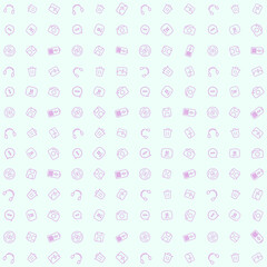 Vector pattern headphone, trash bin, photo viewer, chat, video player, camera, face scanner, HDD, and battery. Minimalist design, suitable for UI UX theme.