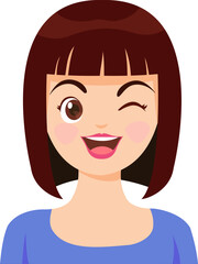 Playful Wink: A cheerful young woman with short brown hair playfully winks at the camera, showcasing a bright, joyful expression.