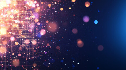 Fototapeta premium Abstract Sparkles and Shimmering Lights: A captivating display of vibrant, floating particles with radiant, ethereal light and an inviting background. It’s perfect for use in the digital world.