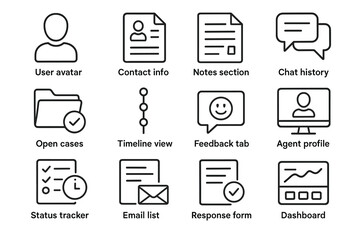 User interface icons: avatar, contact, chat, dashboard, feedback in line style