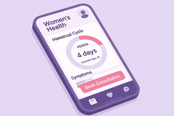 Women's health app interface showing menstrual cycle and symptom tracking