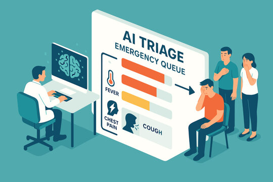 Ai triage system prioritizing patients with symptoms in emergency room queue