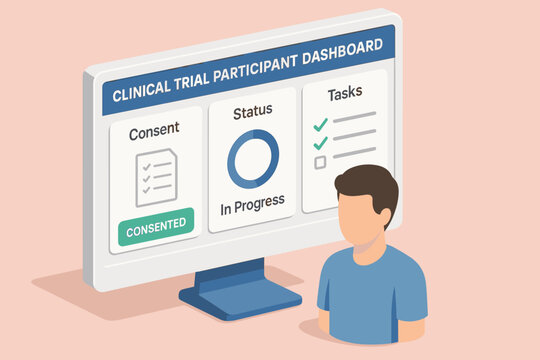 Clinical trial dashboard with consent and task status displayed on screen