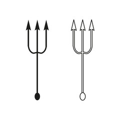 Trident weapon icon. Three prong vector. Mythological symbol shape. Minimal fork graphic.