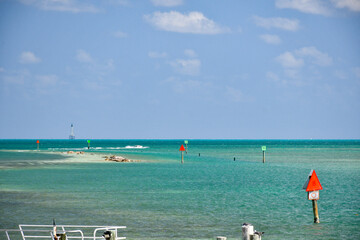 Boat channel leading to Alligator Reef Lighthouse in the distance between Upper Matecumbe Key and...