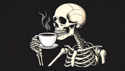 Skeleton enjoying coffee break.