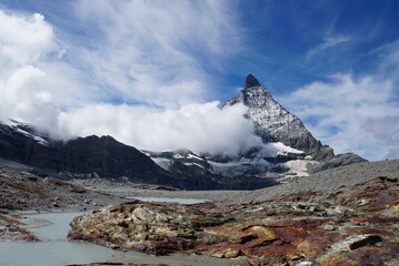 Panoramic view of Matterhorn from Matterhorn Glacier Trail in Switzerland