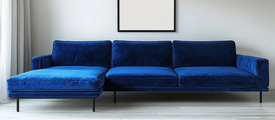 Contemporary Living Room with a Stylish Blue Velvet Sectional Sofa and Picture Frame