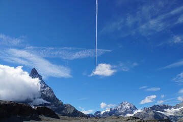 Panoramic view of Matterhorn from Matterhorn Glacier Trail in Switzerland