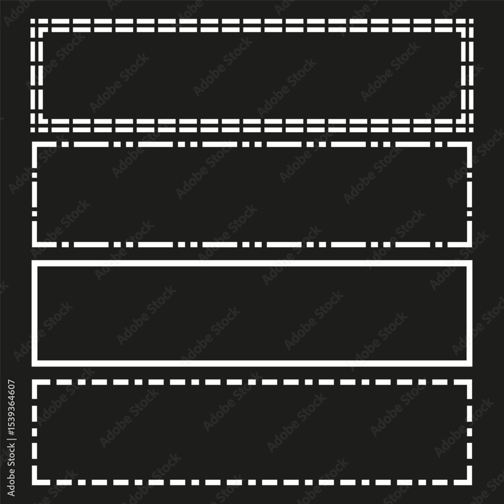 Poster dotted border frame. dashed line pattern. vector rectangle outline. black white dots.