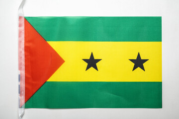 Closeup view of the Sao Tome and Principe national flag isolated over a white background. Concept...