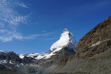 Panoramic view of Matterhorn from Matterhorn Glacier Trail in Switzerland