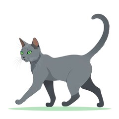 颯爽と歩行するコラット猫のイラスト