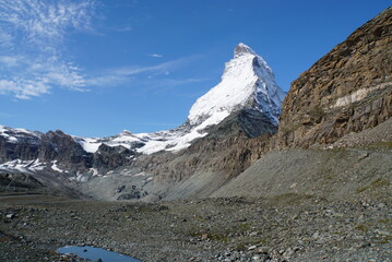 Panoramic view of Matterhorn from Matterhorn Glacier Trail in Switzerland