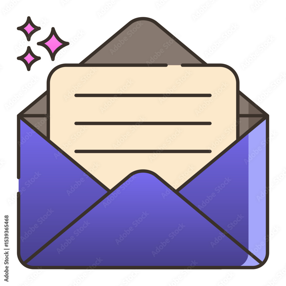 Poster open envelope with letter and sparkling effect