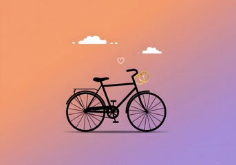Fototapeta premium Romantic Bicycle Illustration Wedding Rings on a Vintage Bike