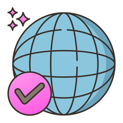Global approval success checkmark icon illustration