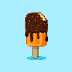 Chocolate Dipped Popsicle with a Bite Taken Out Vector Illustration Cartoon Design