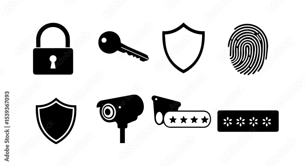 Poster secure your digital assets with these essential cybersecurity icons padlock key shield fingerprint s