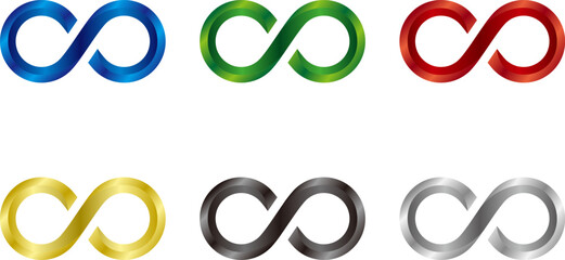 メタリックな無限大のアイコンのセット
Set of metallic infinity icons
